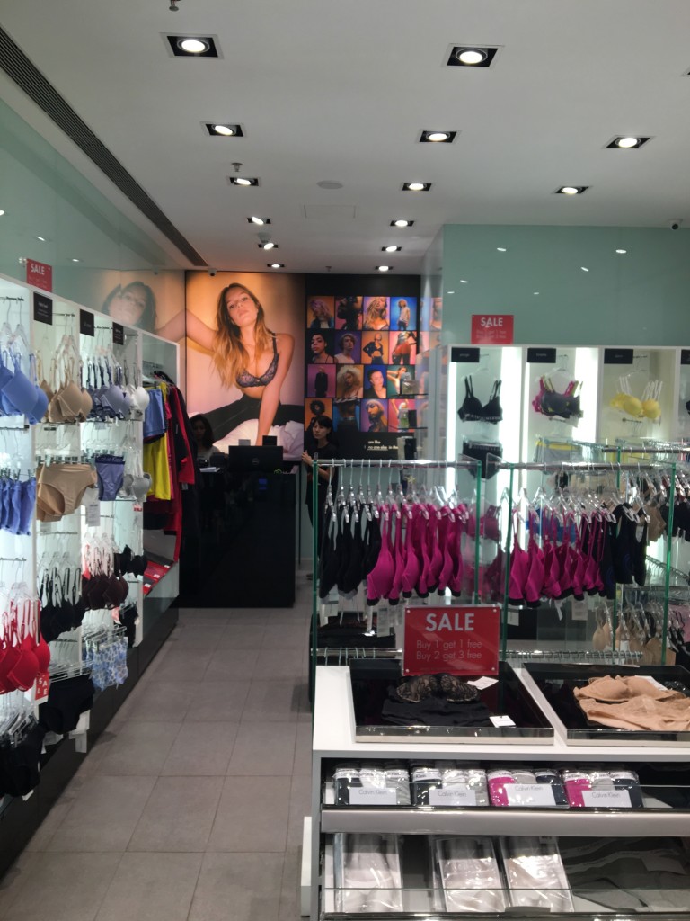 Bra & Panties on racks hanging on walls at Calvein Klein Store Infinity Mall Malad