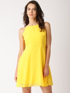A Modal in DressBerry Yellow Polyester Fit Flare Dress