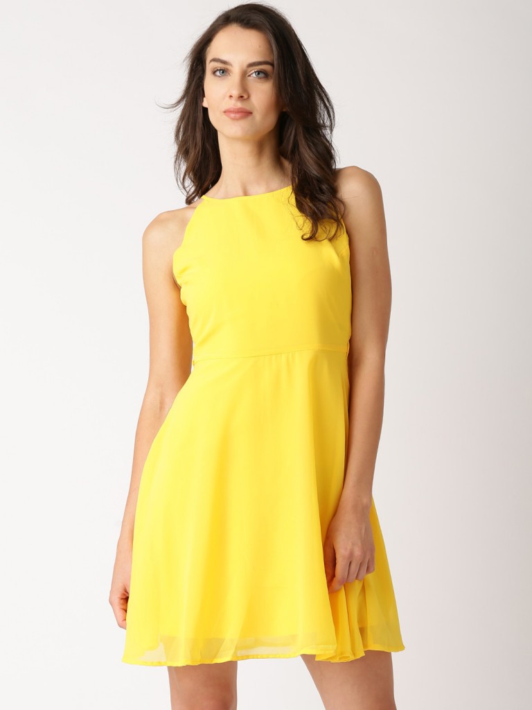 A Modal in DressBerry Yellow Polyester Fit Flare Dress