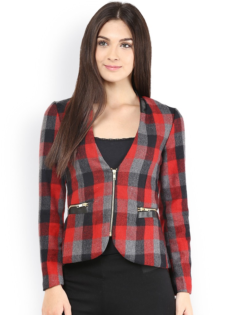 A Modal Poses in Vance Red Black Tweed Checked Jacket