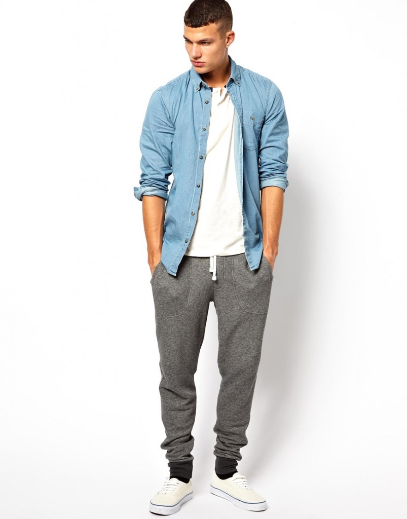 A Male Modal wearing Asos Charcoal Skinny Sweatpant Products