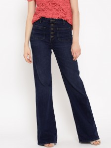 Forever 21 Women Navy Mid-Rise Clean Look Bootcut Jeans