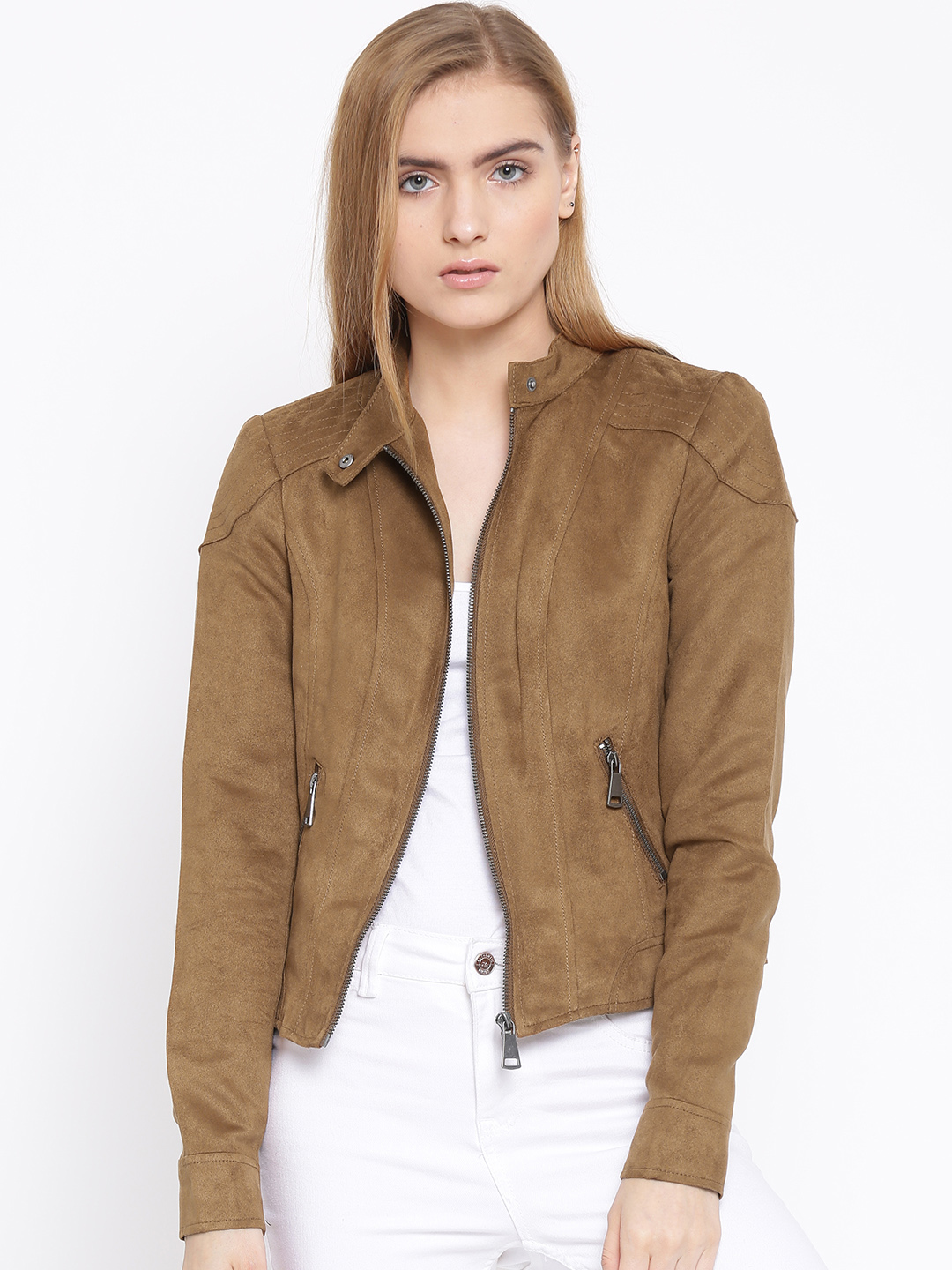 A Model wearing Vero Moda Brown Jacket