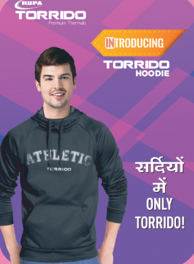 Newly introduced rupa Winter collection torrido Hoodies a model wearing Black athletic Torrido Hoodie